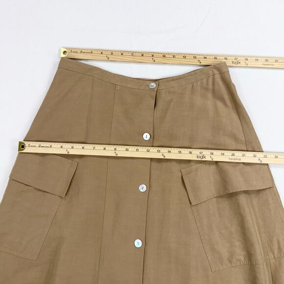 Vince Women's Utility Linen Cotton Blend Midi Skirt Size 12 Sandstorm Tan - Picture 14 of 16